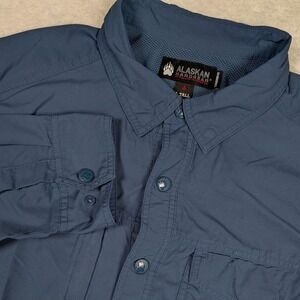 Alaskan Hardgear Shirt Mens LT Blue Nylon Vented Fishing LS Button Up Roll Tab